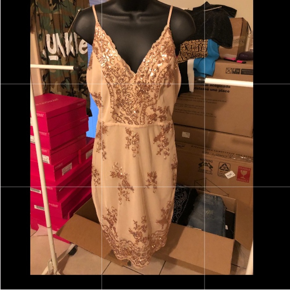 Nude Spaghetti strap sequin dress!! Large